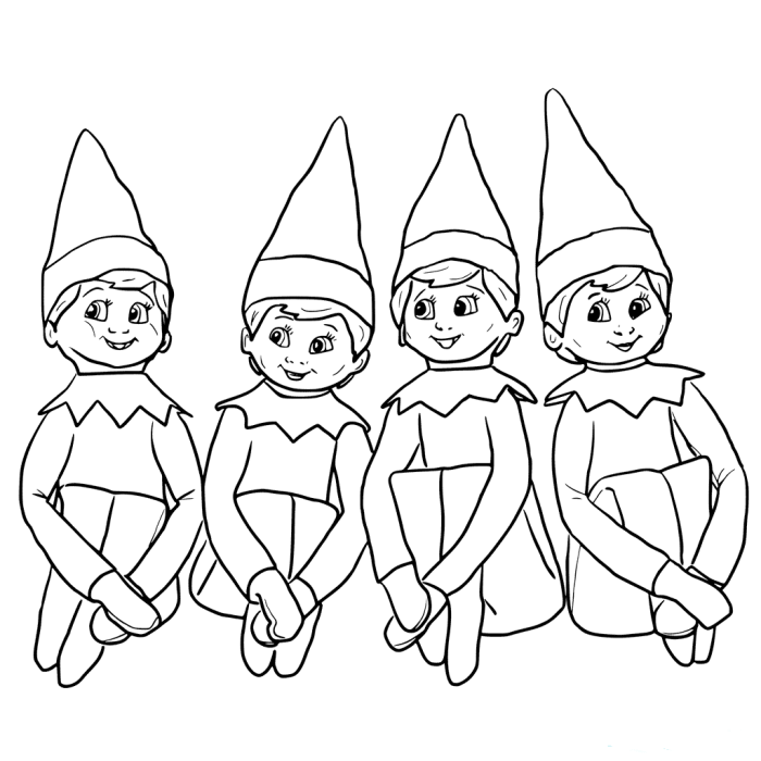 Elf coloring book pages