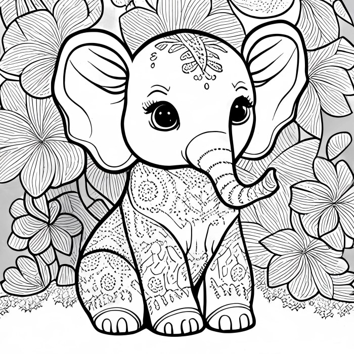 Coloring book pages of elephants